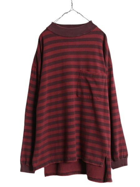 80s OLD GAP モックネック ボーダー ポケット付き 長袖 Tシャツ メンズ L ヴィンテージ ギャップ ヘビーウェイト ロンT ハイネック 旧タグ