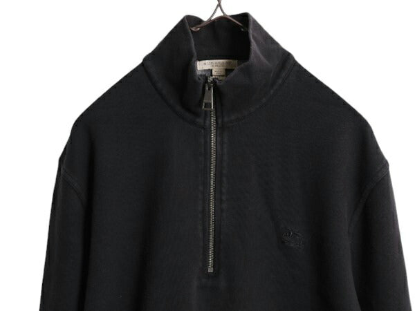バーバリー ブリット ハーフジップ スウェット メンズ XL 古着 Burberry BRIT ハイネック トレーナー 大きいサイズ ワンポイント 薄手 黒