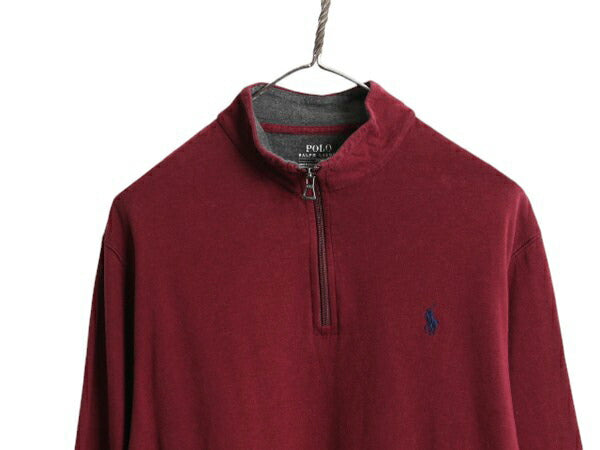 ポロ ラルフローレン ハイネック 長袖 Tシャツ メンズ M 古着 ハーフジップ ロンT ストレッチ カットソー ワンポイント スウェット タイプ