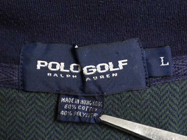 90s ポロゴルフ ラルフローレン ハーフジップ スウェット メンズ L / 古着 90年代 POLO GOLF ハイネック トレーナー ヘリンボーン ツートン