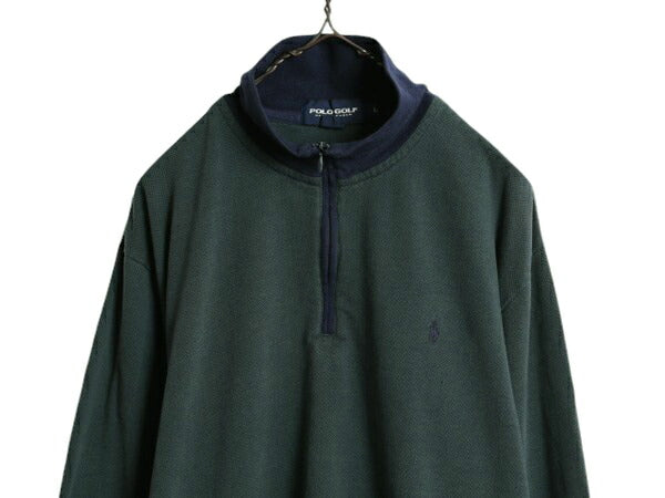 90s ポロゴルフ ラルフローレン ハーフジップ スウェット メンズ L / 古着 90年代 POLO GOLF ハイネック トレーナー ヘリンボーン ツートン