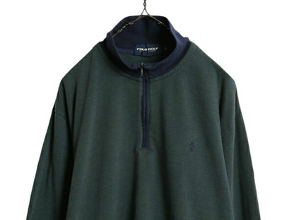 90s ポロゴルフ ラルフローレン ハーフジップ スウェット メンズ L / 古着 90年代 POLO GOLF ハイネック トレーナー ヘリンボーン ツートン
