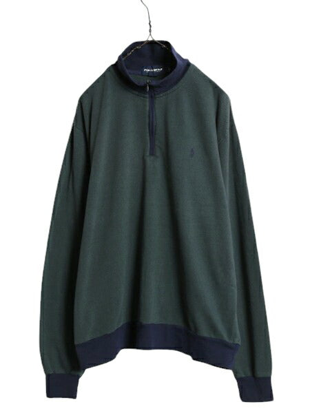 90s ポロゴルフ ラルフローレン ハーフジップ スウェット メンズ L / 古着 90年代 POLO GOLF ハイネック トレーナー ヘリンボーン ツートン