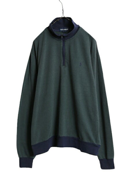 90s ポロゴルフ ラルフローレン ハーフジップ スウェット メンズ L / 古着 90年代 POLO GOLF ハイネック トレーナー ヘリンボーン ツートン