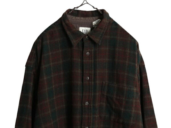 00s OLD GAP タータン チェック 長袖 ウール シャツ メンズ XL / 00年代 旧タグ オールド ギャップ 長袖シャツ ポケット付き 大きいサイズ