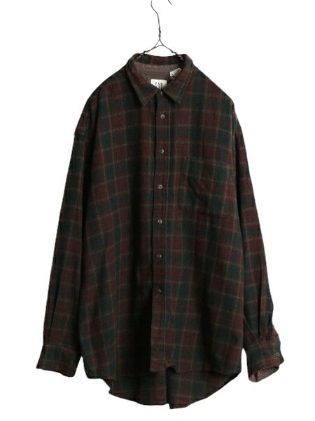 00s OLD GAP タータン チェック 長袖 ウール シャツ メンズ XL / 00年代 旧タグ オールド ギャップ 長袖シャツ ポケット付き 大きいサイズ