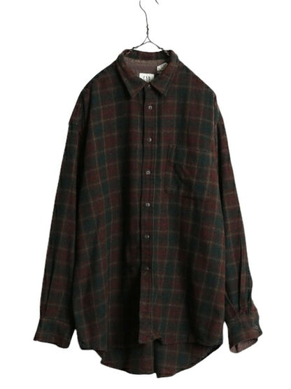 00s OLD GAP タータン チェック 長袖 ウール シャツ メンズ XL / 00年代 旧タグ オールド ギャップ 長袖シャツ ポケット付き 大きいサイズ