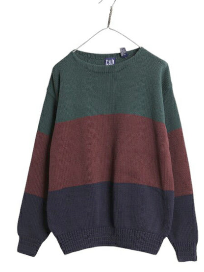 90s OLD GAP ボートネック コットン ニット セーター メンズ M / 紺タグ 90年代 オールド ギャップ リブ編み トリコロール ボーダー 無地