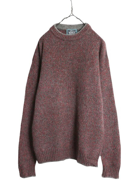 90s ウールリッチ ウール ニット セーター メンズ L / オールド Woolrich 無地 ミドルゲージ モックネック ハンドフレーム 杢 マルチカラー
