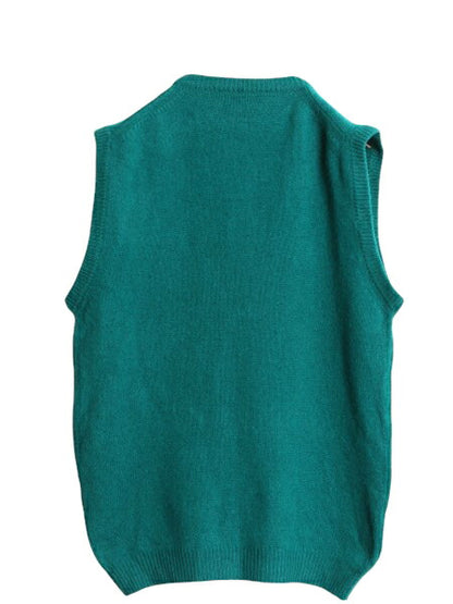 80s OLD GAP ウール ニット ベスト メンズ レディース S 古着 ヴィンテージ オールド ギャップ 無地 セーター Vネック ターコイズ グリーン