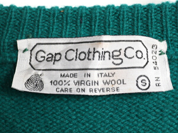 80s OLD GAP ウール ニット ベスト メンズ レディース S 古着 ヴィンテージ オールド ギャップ 無地 セーター Vネック ターコイズ グリーン