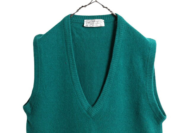 80s OLD GAP ウール ニット ベスト メンズ レディース S 古着 ヴィンテージ オールド ギャップ 無地 セーター Vネック ターコイズ グリーン