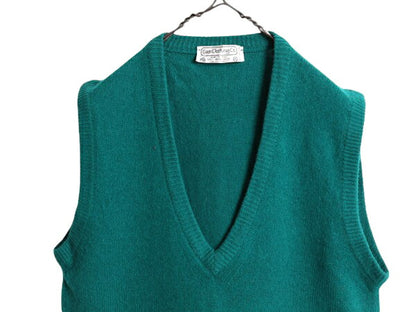80s OLD GAP ウール ニット ベスト メンズ レディース S 古着 ヴィンテージ オールド ギャップ 無地 セーター Vネック ターコイズ グリーン