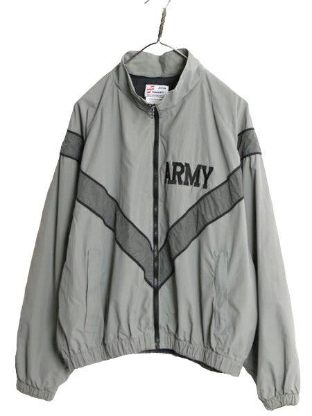 90s 99年製 米軍実物 US ARMY ナイロン トレーニング ジャケット MEDIUM SHORT / オールド 軍物 PFU ミリタリー ブルゾン ジャンパー 灰