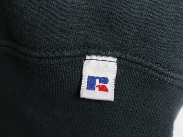 90s USA製 ラッセル ロゴ 刺繍 スウェット メンズ レディース XXL / 古着 オールド トレーナー 前V クルーネック 裏起毛 大きいサイズ 緑 