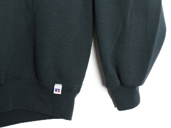 90s USA製 ラッセル ロゴ 刺繍 スウェット メンズ レディース XXL / 古着 オールド トレーナー 前V クルーネック 裏起毛 大きいサイズ 緑 