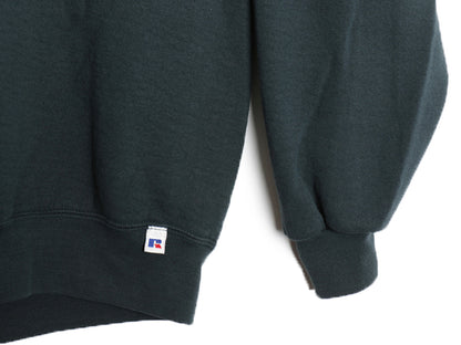90s USA製 ラッセル ロゴ 刺繍 スウェット メンズ レディース XXL / 古着 オールド トレーナー 前V クルーネック 裏起毛 大きいサイズ 緑 