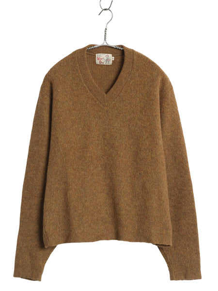 60s 70s ★ GLEN DEE Vネック モヘア ニット セーター メンズ M / 古着 ヴィンテージ プルオーバー 毛足 毛長 シャギー グランジ 無地 茶
