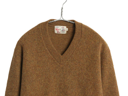 60s 70s ★ GLEN DEE Vネック モヘア ニット セーター メンズ M / 古着 ヴィンテージ プルオーバー 毛足 毛長 シャギー グランジ 無地 茶