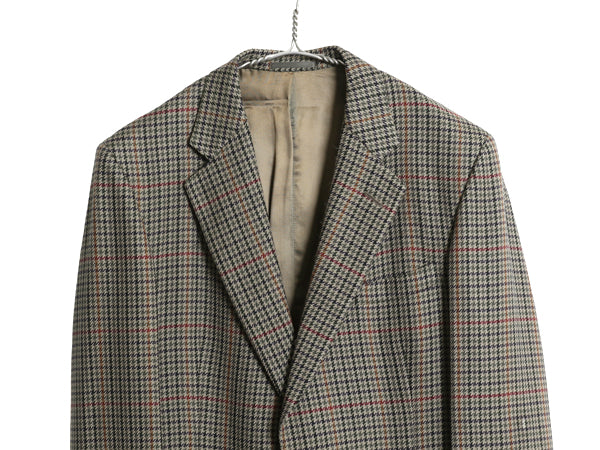 90s イギリス製 バーバリー テーラード ジャケット メンズ XL 程 古着 オールド ウール ブレザー 千鳥格子 チェック 大きいサイズ トラッド