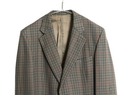90s イギリス製 バーバリー テーラード ジャケット メンズ XL 程 古着 オールド ウール ブレザー 千鳥格子 チェック 大きいサイズ トラッド