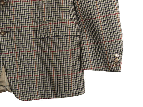 90s イギリス製 バーバリー テーラード ジャケット メンズ XL 程 古着 オールド ウール ブレザー 千鳥格子 チェック 大きいサイズ トラッド