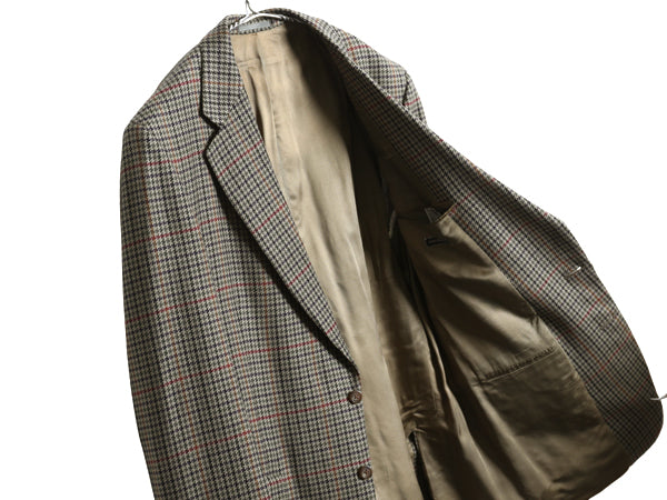 90s イギリス製 バーバリー テーラード ジャケット メンズ XL 程 古着 オールド ウール ブレザー 千鳥格子 チェック 大きいサイズ トラッド