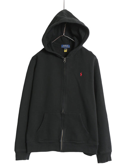 ポロ ラルフローレン フルジップ スウェット フード パーカー キッズ XL メンズ S レディース M トレーナー 裏起毛 ワンポイント ポニー 黒