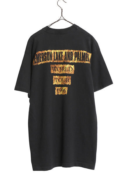 90s USA製 ★ エマーソン レイク アンド パーマー ツアー イラスト プリント Tシャツ L / オールド 当時物 オフィシャル バンド ロック 黒