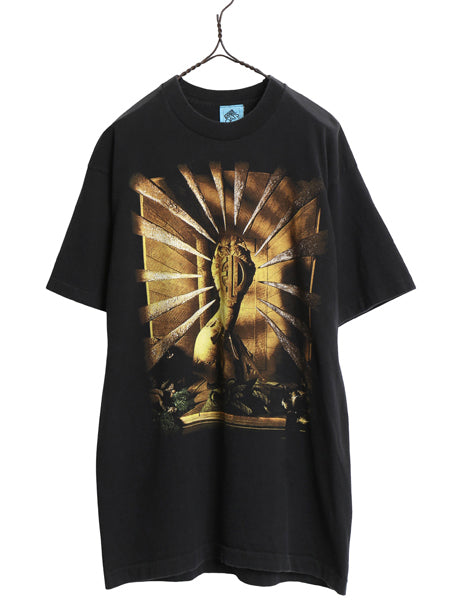 90s USA製 ★ エマーソン レイク アンド パーマー ツアー イラスト プリント Tシャツ L / オールド 当時物 オフィシャル バンド ロック 黒