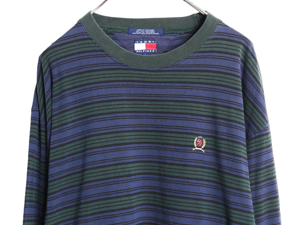 90s トミーヒルフィガー ボーダー 長袖 Tシャツ メンズ L / オールド ロンT ワンポイント コットン ストレッチ ボックス マルチカラー 薄手