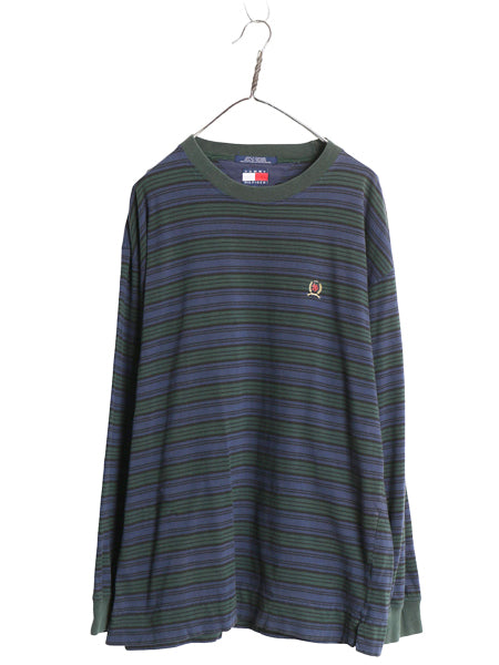 90s トミーヒルフィガー ボーダー 長袖 Tシャツ メンズ L / オールド ロンT ワンポイント コットン ストレッチ ボックス マルチカラー 薄手