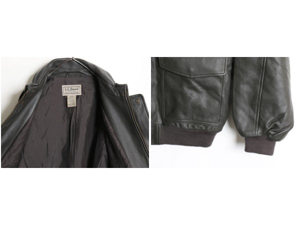 エルエルビーン A-2 タイプ 本革 レザー フライト ジャケット メンズ XL 革ジャン ゴートスキン ボンバー ブルゾン 中綿 大きいサイズ 黒 