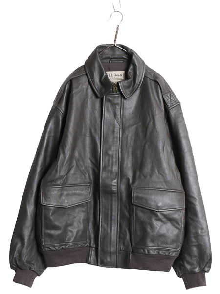 エルエルビーン A-2 タイプ 本革 レザー フライト ジャケット メンズ XL 革ジャン ゴートスキン ボンバー ブルゾン 中綿 大きいサイズ 黒 