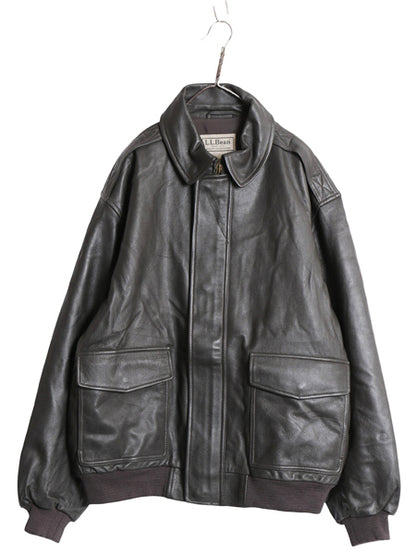 エルエルビーン A-2 タイプ 本革 レザー フライト ジャケット メンズ XL 革ジャン ゴートスキン ボンバー ブルゾン 中綿 大きいサイズ 黒 