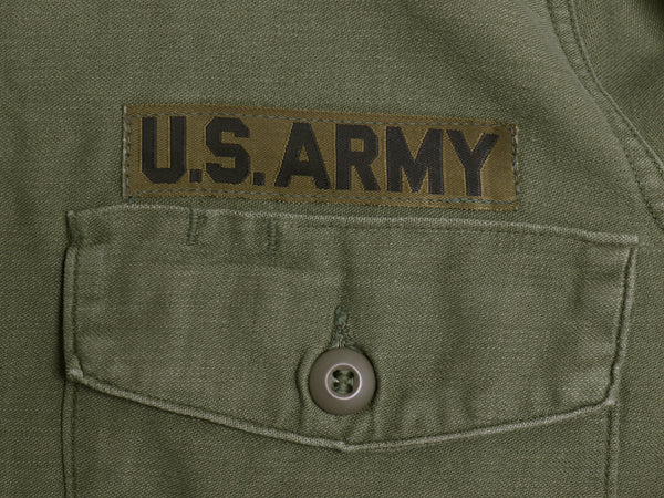 70s 米軍実物 US ARMY コットン サテン ユーティリティ シャツ M ヴィンテージ OG107 シャツ袖 3rd ミリタリー 軍物 ワッペン 付き カーキ