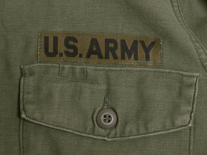 70s 米軍実物 US ARMY コットン サテン ユーティリティ シャツ M ヴィンテージ OG107 シャツ袖 3rd ミリタリー 軍物 ワッペン 付き カーキ