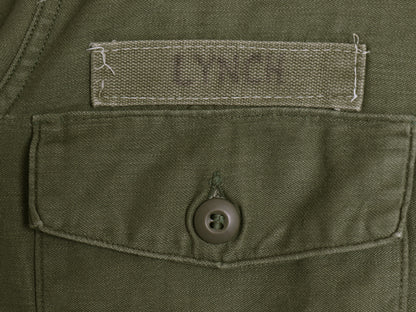 70s 米軍実物 US ARMY コットン サテン ユーティリティ シャツ M ヴィンテージ OG107 シャツ袖 3rd ミリタリー 軍物 ワッペン 付き カーキ