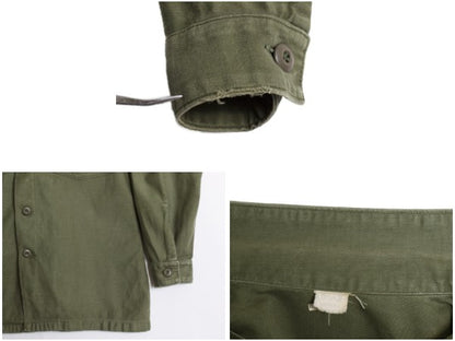 70s 米軍実物 US ARMY コットン サテン ユーティリティ シャツ M ヴィンテージ OG107 シャツ袖 3rd ミリタリー 軍物 ワッペン 付き カーキ