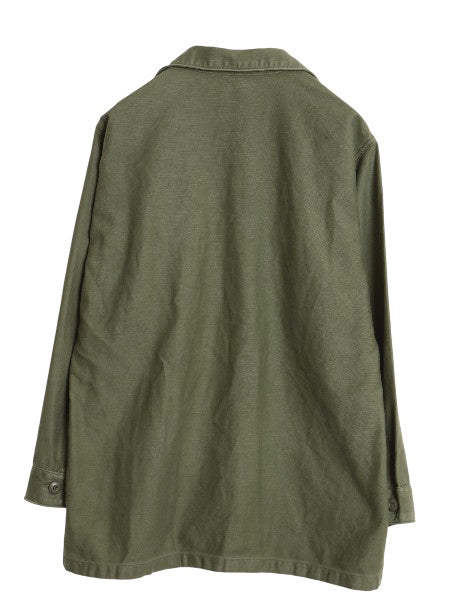 70s 米軍実物 US ARMY コットン サテン ユーティリティ シャツ M ヴィンテージ OG107 シャツ袖 3rd ミリタリー 軍物 ワッペン 付き カーキ