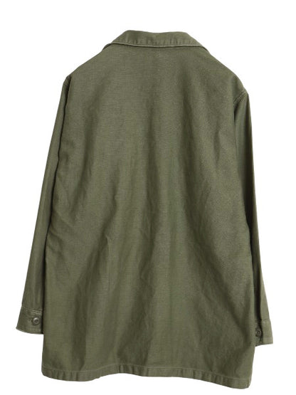 70s 米軍実物 US ARMY コットン サテン ユーティリティ シャツ M ヴィンテージ OG107 シャツ袖 3rd ミリタリー 軍物 ワッペン 付き カーキ