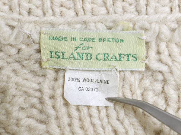 80s カナダ製 Island Crafts フィッシャーマン ニット セーター メンズ S レディース M 程/ ヴィンテージ ウール ハンドメイド ナチュラル