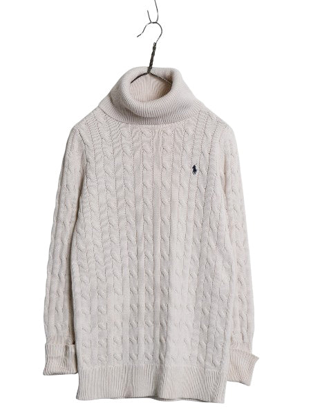 ラルフローレン タートルネック コットン ケーブル ニット セーター レディース S / 古着 ポロ スポーツ 長袖ニット ワンピース ハイネック