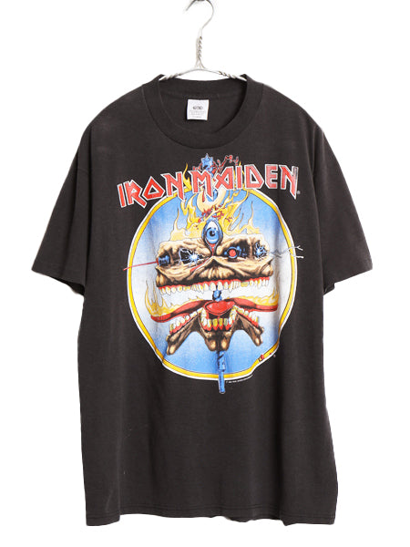80s USA製 ★ アイアンメイデン ツアー イラスト プリント Tシャツ メンズ L 程 古着 ヴィンテージ 当時物 バンド メタル ロック スカル 黒
