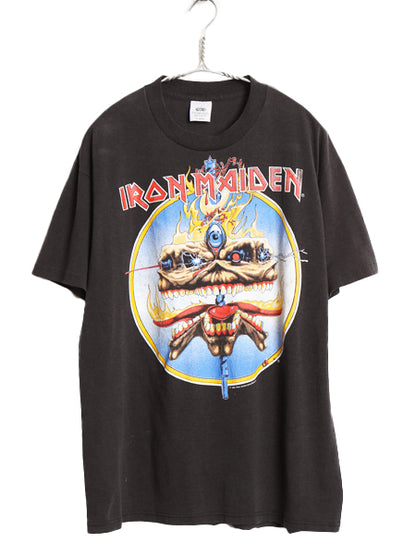 80s USA製 ★ アイアンメイデン ツアー イラスト プリント Tシャツ メンズ L 程 古着 ヴィンテージ 当時物 バンド メタル ロック スカル 黒