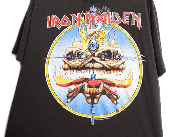 80s USA製 ★ アイアンメイデン ツアー イラスト プリント Tシャツ メンズ L 程 古着 ヴィンテージ 当時物 バンド メタル ロック スカル 黒