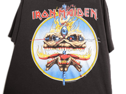 80s USA製 ★ アイアンメイデン ツアー イラスト プリント Tシャツ メンズ L 程 古着 ヴィンテージ 当時物 バンド メタル ロック スカル 黒