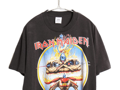 80s USA製 ★ アイアンメイデン ツアー イラスト プリント Tシャツ メンズ L 程 古着 ヴィンテージ 当時物 バンド メタル ロック スカル 黒