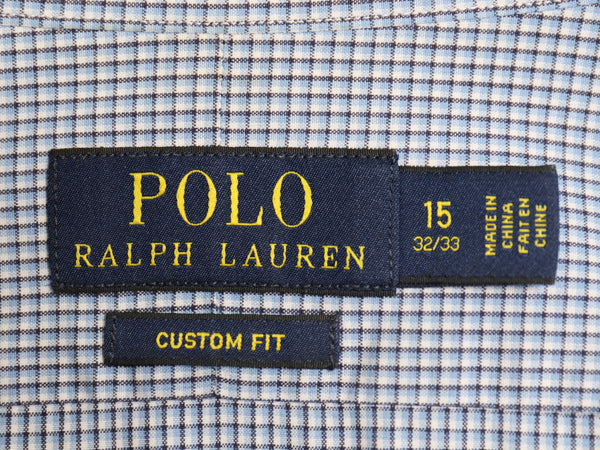 ラルフローレン チェック 長袖 シャツ メンズ M 程 古着 ポロ CUSTOM FIT コットン ワンポイント ポニー ドレス 薄手 ブルー マルチカラー