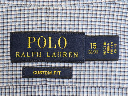 ラルフローレン チェック 長袖 シャツ メンズ M 程 古着 ポロ CUSTOM FIT コットン ワンポイント ポニー ドレス 薄手 ブルー マルチカラー
